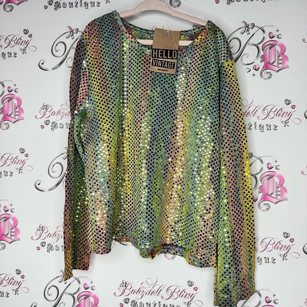 Hello vintage sequins sparkly ombré rainbow 🌈 Multicolor Sequin Long Sleeve Top
